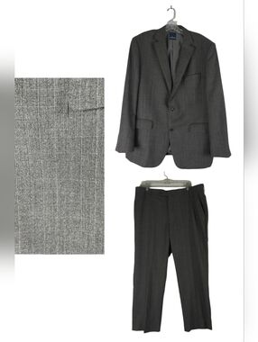 Daniel Hechter Suit Mens 46R Gray 2 Piece Plaid 100% Wool Notched Lapel 2 Button